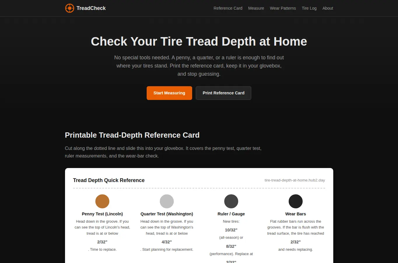 Screenshot of Tire Tread Depth At-Home interface showing the project page in use